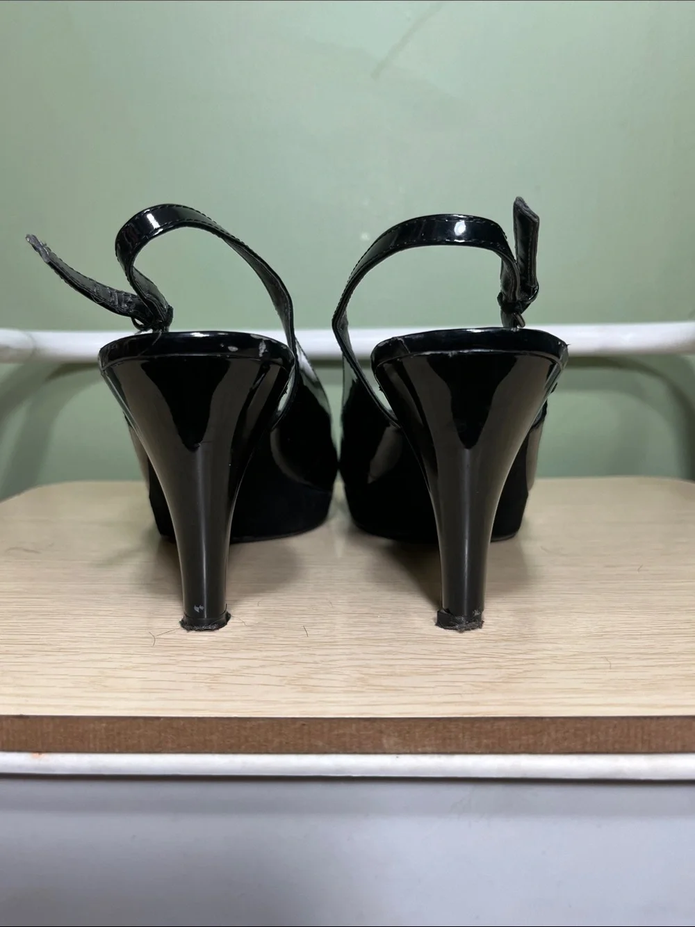 Nine West Black Patent Slingback Peep Toe Heels